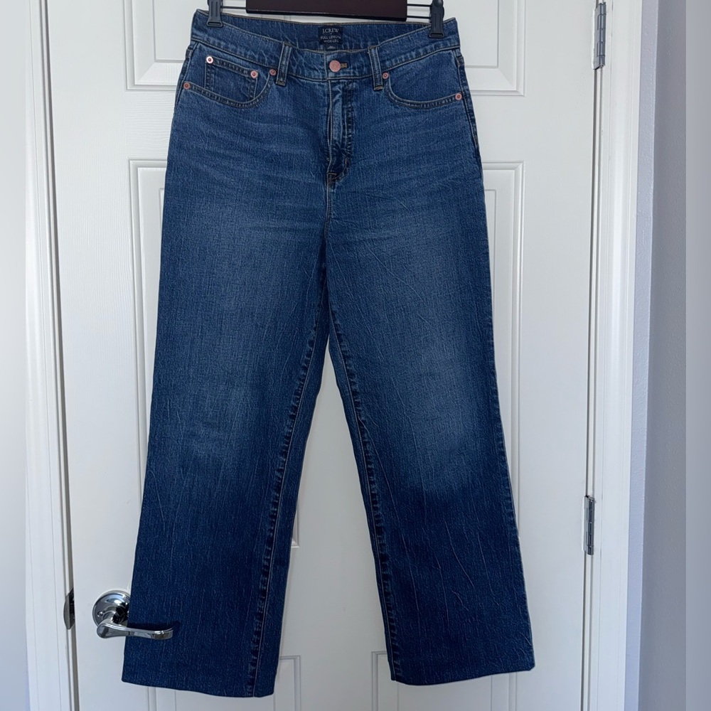 J. Crew Classic Full Length Wide Jeans in Deep Blue Denim